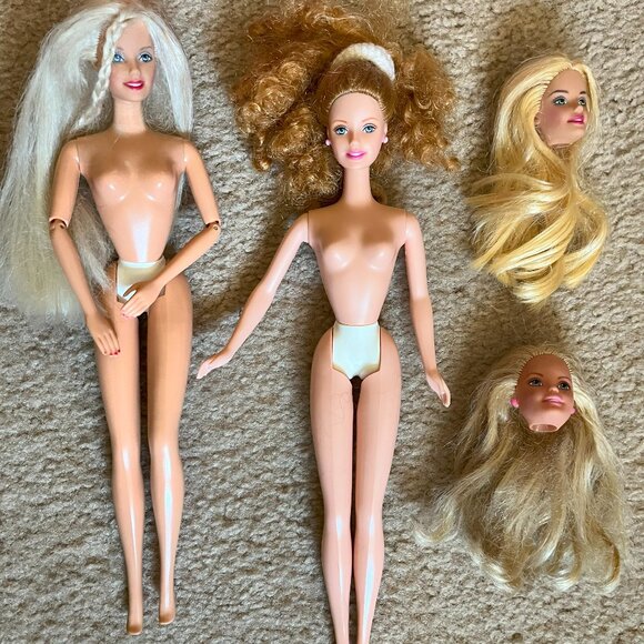 Barbie 5 Dolls, 2 Heads, Earrings, Necklace, Micro of America Horse - Picture 2 of 14